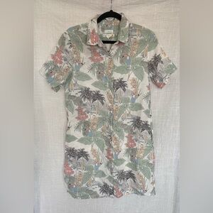 C&C California Leaf and Floral Button-Down Linen Dress